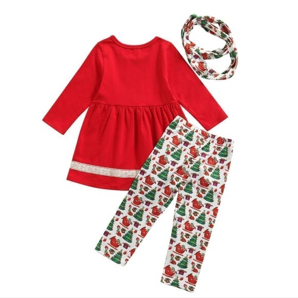 NWT Christmas Elves Tunic, Pants & Scarf Girl 3Pcs Clothes Set - Picture 2 of 6